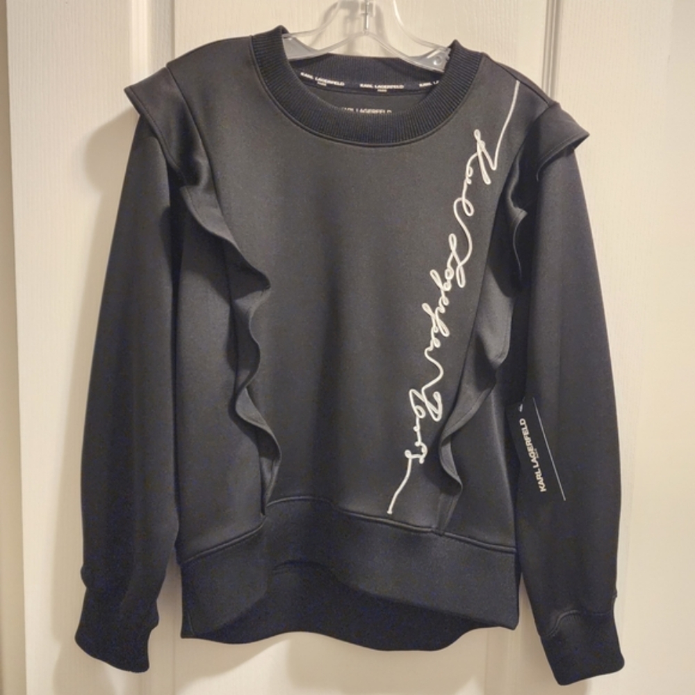Karl Lagerfeld Black Ruffle Detail Sweater